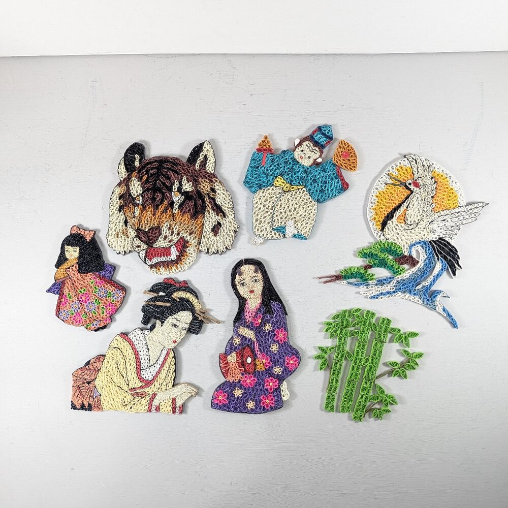 LOT of 7 handmade quilling art pieces, detailed paper art scrapbooking